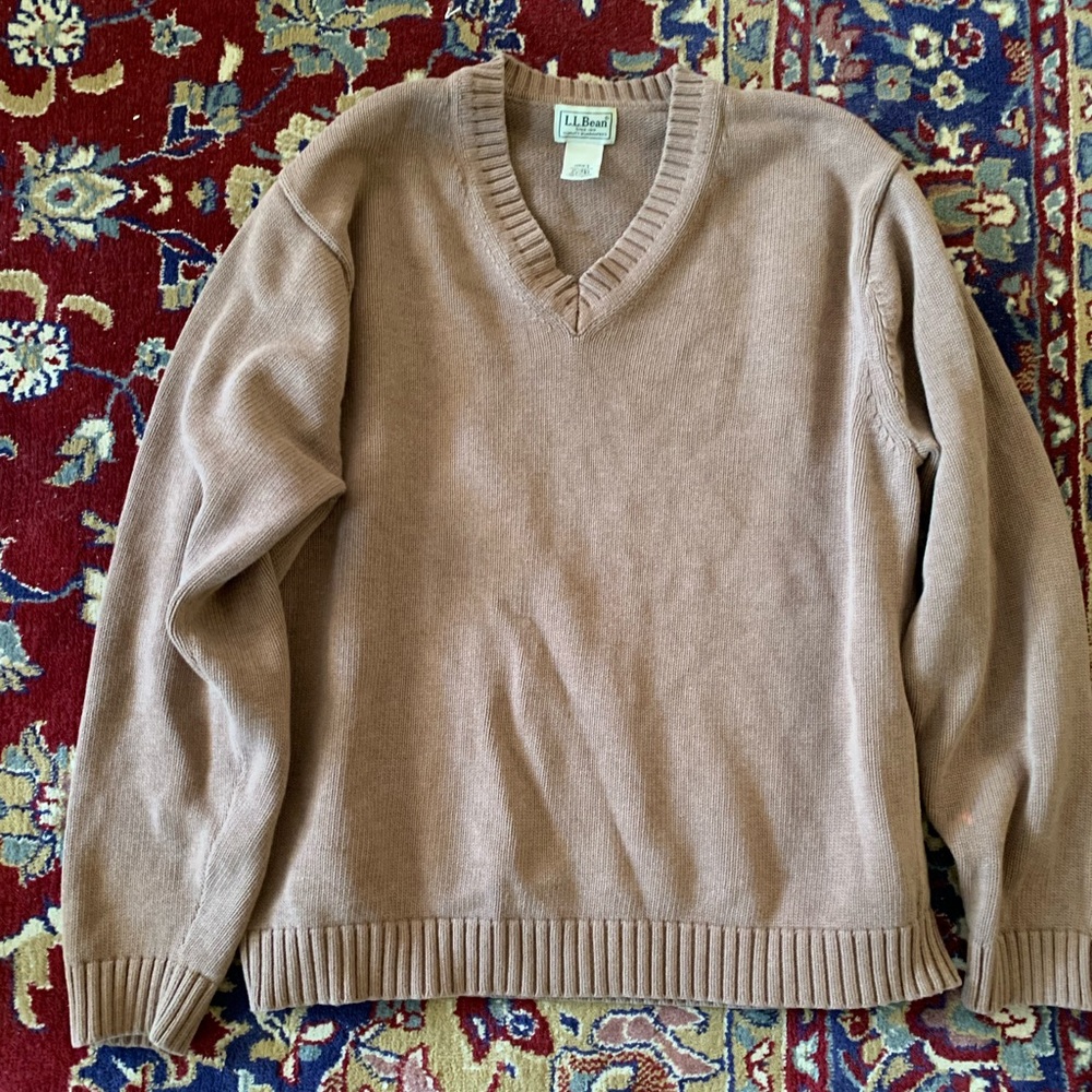 Vintage LL bean Beige Mens Cotton v necm sweater